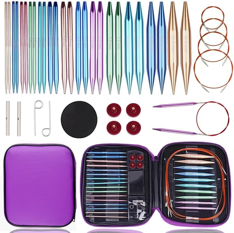 Yarniss 13 Pair Circular Knitting Needle Set 3.0~10.0mm, Interchangeable Aluminum Knitting Needles with Case - Image 1